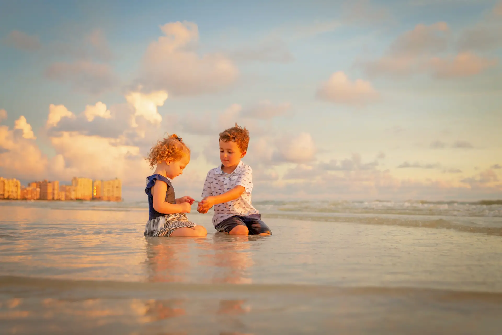 children playing with shells
